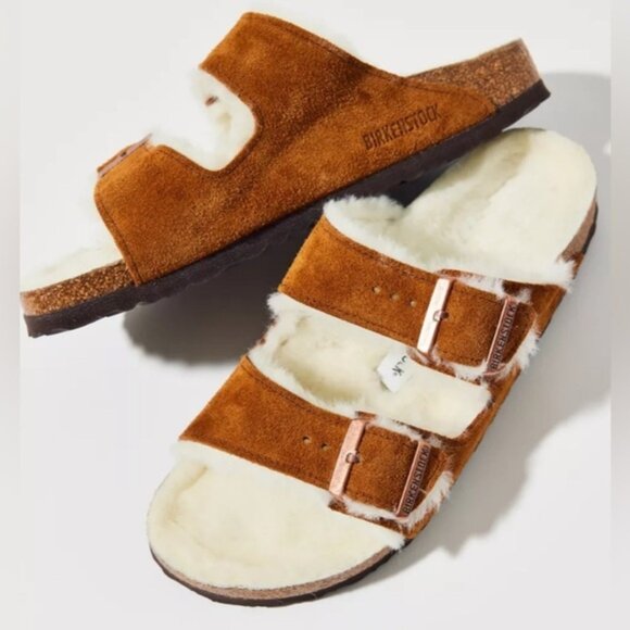 Birkenstock Other - Birkenstock Mink Arizona Strappy Unisex Men Size 6 Shearling Sandals Furry